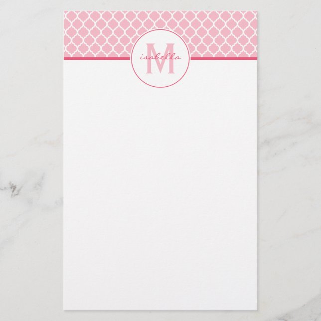 Rosa Quatrefoil Monogram Brevpapper (Framsida)