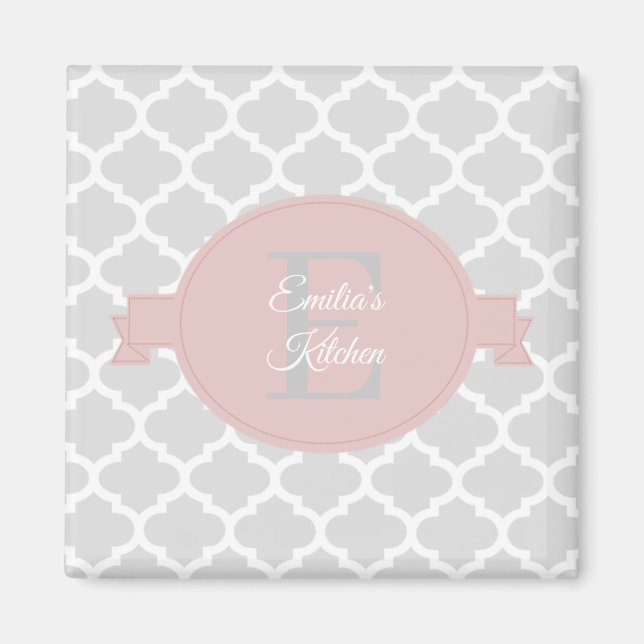 Rosa Quatrefoil Personlig Magnet (Framsidan)