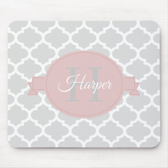 Rosa Quatrefoil Personlig Mouse Pad Musmatta (Framsidan)