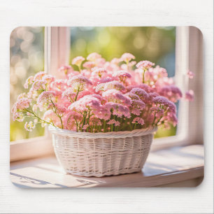 Rosa Queen Anne's Snöre In Wicker Basket Musmatta