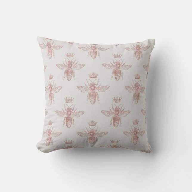 Rosa Queen Bees på vit decoupage Kudde (Framsida)