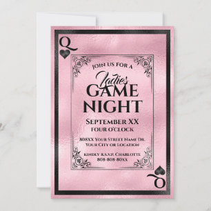 Rosa Queen of Hearts Dam Game Night Inbjudningar