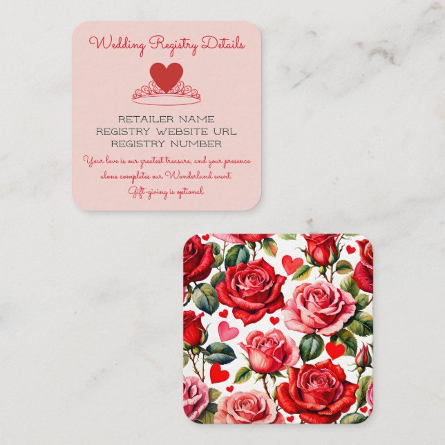 Rosa Queen of Hearts Krona Bröllop Registry Tilläggskort (Fram/baksida)