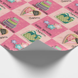 Rosa Quilt Motif, lägg till Namn-födelsedagen för Presentpapper