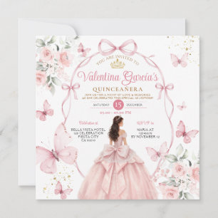 Rosa Quinceañera 15 År Fjärilar Inbjudningar