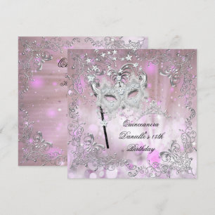Rosa Quinceanera 15-års födelsedags tiara masquera Inbjudningar