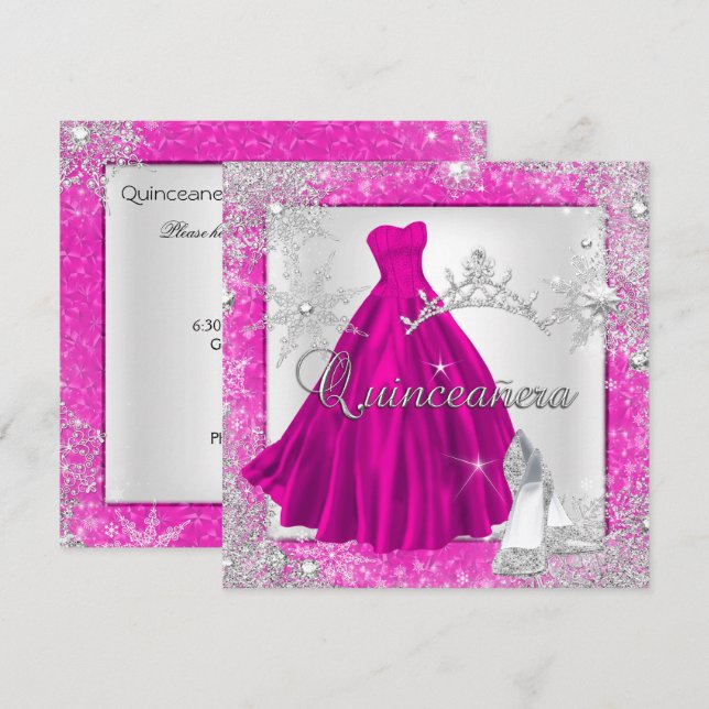Rosa Quinceanera 15:e Elite Elegant Födelsedagsfes Inbjudningar (Fram/baksida)