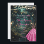Rosa Quinceañera 16, förändrad Forest Fuchsia Spara Datumet<br><div class="desc">Anpassa den här fantastiska skogen/stjärnnatten Quinceañera/Söt 16-årsdagen för att spara datumet enkelt och snabbt. Klicka bara på Redigera med Design Verktyg om du vill redigera texten ytterligare, ändra teckensnittet stilar och teckensnittet färg. Med en flicka klädd i en fuchsia-shock rosa och en förtrollad skogsbakgrund. Smögorna, quince-flickan och krona är rörliga,...</div>