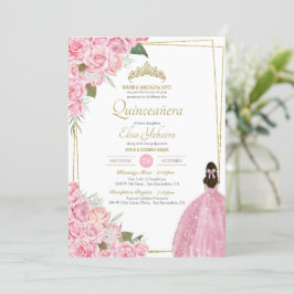 Rosa Quinceanera Blommigt Ro Quince Elegant Gown I Inbjudningar