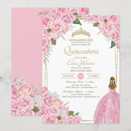 Rosa Quinceanera Blommigt Ro Quince Elegant Gown Inbjudningar