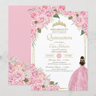 Rosa Quinceanera Blommigt Ro Quince Elegant Gown Inbjudningar