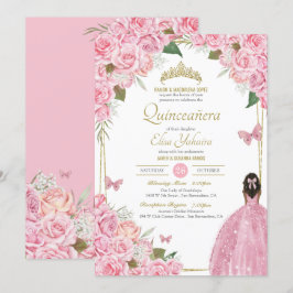 Rosa Quinceanera Blommigt Ro Quince Gown Butterfly Inbjudningar