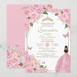 Rosa Quinceanera Blommigt Ro Quince Gown Butterfly Inbjudningar