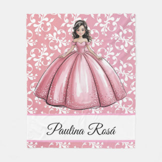 Rosa Quinceañera Boll Gown Art Gift Fleecefilt