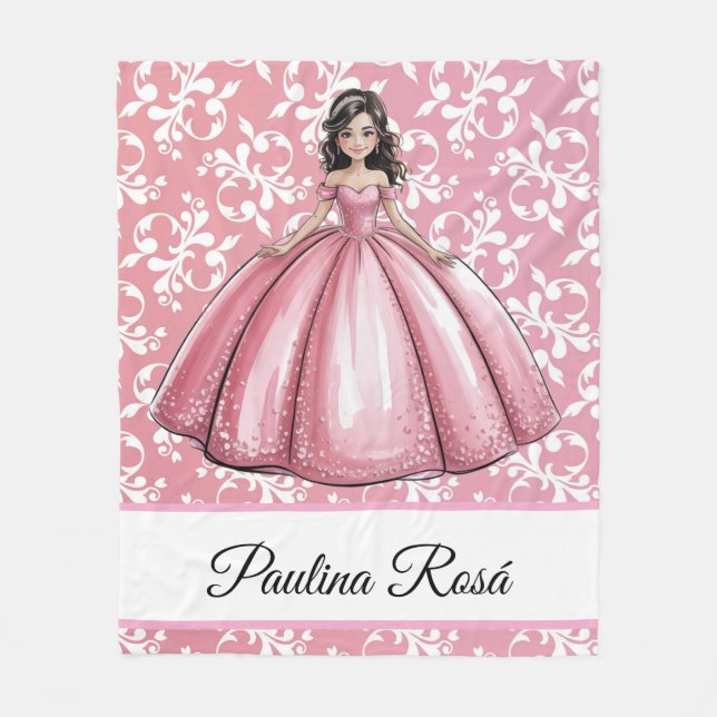 Rosa Quinceañera Boll Gown Art Gift Fleecefilt (Framsidan)