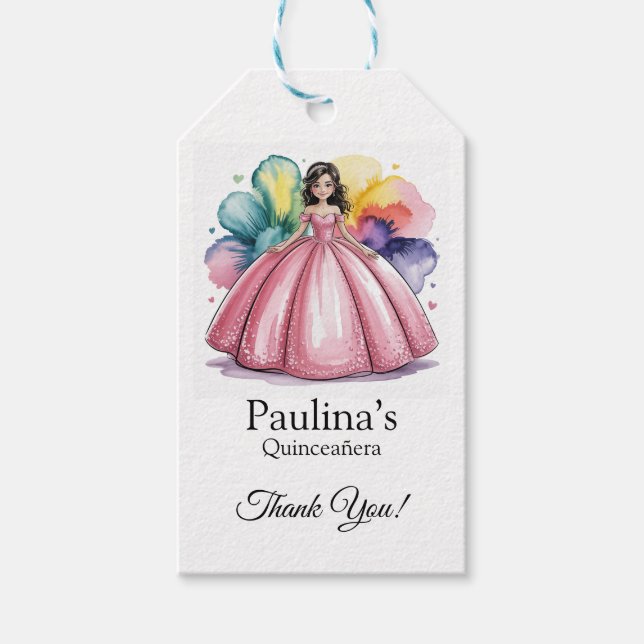 Rosa Quinceañera Boll Gown Tack Presentetikett (Framsidan)