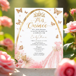 Rosa  Quinceanera Budget Spansk inbjudan