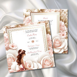  Rosa Quinceanera Ceremony Reception Inbjudningar