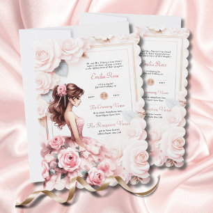 Rosa Quinceanera Ceremony Reception Inbjudningar