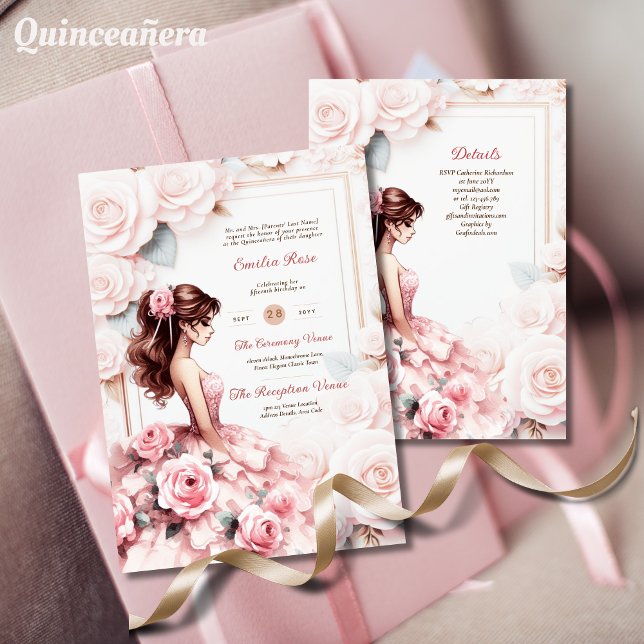  Rosa Quinceanera Ceremony Reception Inbjudningar (Skapare uppladdad)