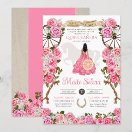 Rosa Quinceanera Elegant Ro Western Charra Inbjudningar