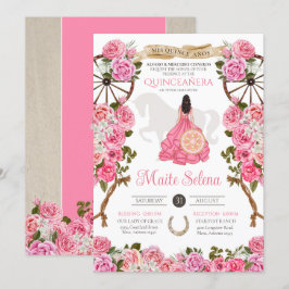 Rosa Quinceanera Elegant Ros Charro Födelsedag Inbjudningar