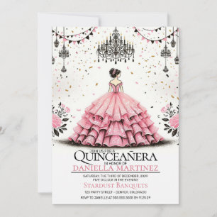 Rosa Quinceañera-flicka Inbjudningar