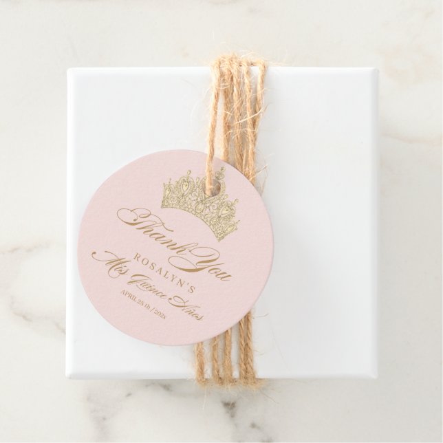 Rosa Quinceanera Guld Tiara Gåvor Etiketter (På plats)