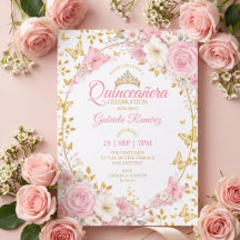 Rosa Quinceañera Gyllene Fjärilar Rosor