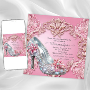 Rosa Quinceañera-högklackad sko Inbjudningar