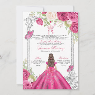 Rosa Quinceañera-inbjudan, Blommig Sweet 15 Inbjudningar