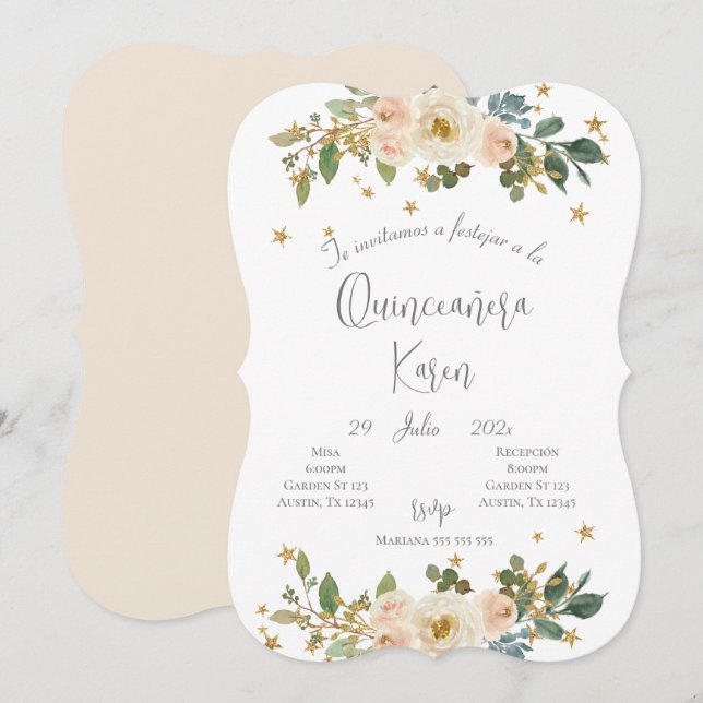  Rosa Quinceanera-inbjudan Inbjudningar (Fram/baksida)