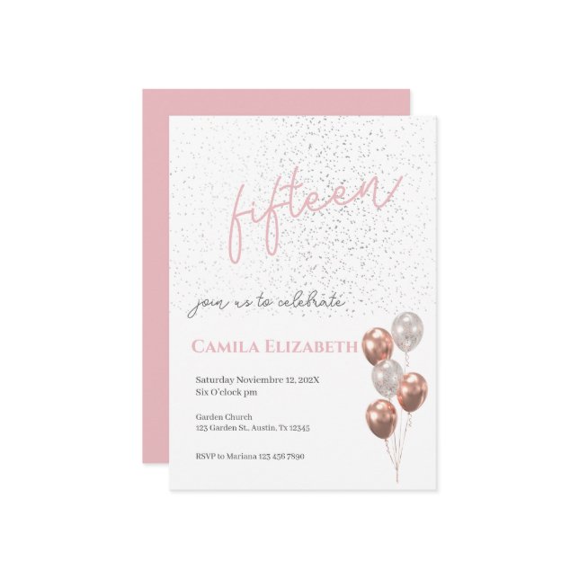 Rosa Quinceañera-inbjudan Inbjudningar (Fram/Back In Situ)