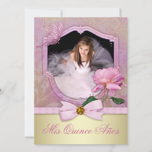 Rosa Quinceañera Inbjudningar (Framsida)