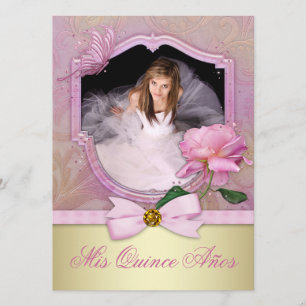 Rosa Quinceañera Inbjudningar