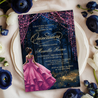 Rosa Quinceañera Inbjudningar