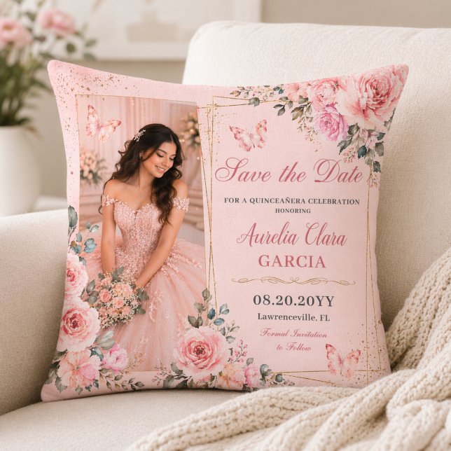 Rosa Quinceañera-kastkudde Kudde (Skapare uppladdad)