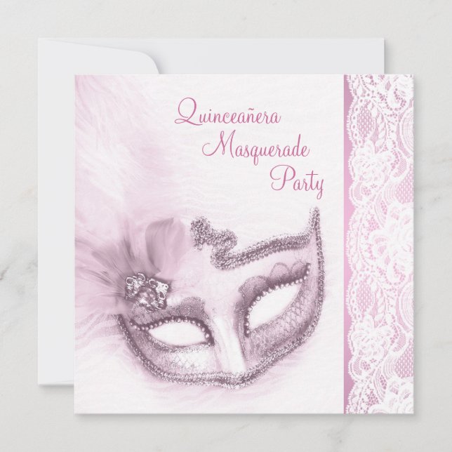 Rosa Quinceanera Maskeradfest Inbjudningar (Framsida)