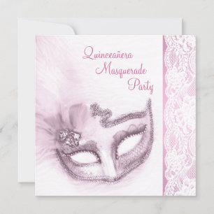 Rosa Quinceanera Maskeradfest Inbjudningar