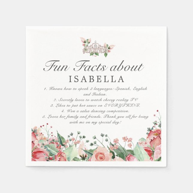 Rosa Quinceañera Party Roligt Facts Napkins Pappersservett (Framsidan)