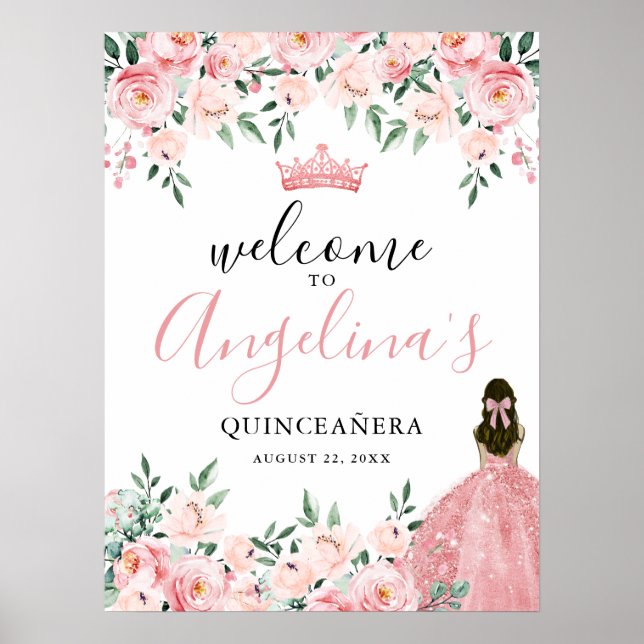 Rosa Quinceanera Party Välkomstskylt Poster (Framsidan)