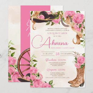 Rosa Quinceanera Ro Vintage Charro Western Inbjudningar
