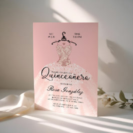  Rosa Quinceañera Roya Gown  Rosa Inbjudningar