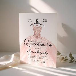  Rosa Quinceañera Roya Gown White Inbjudningar