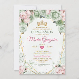 Rosa Quinceañera Sage Grönt Mexican Butterfly Inbjudningar