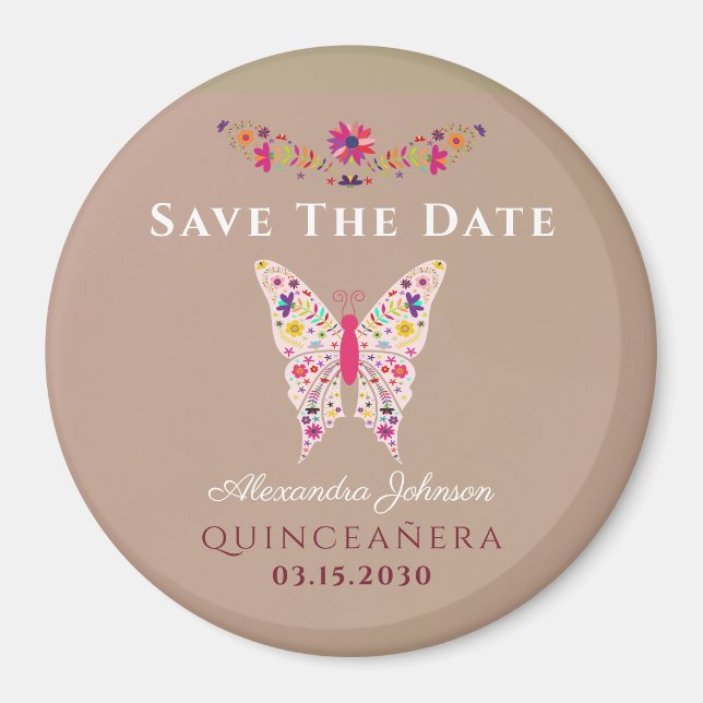 Rosa Quinceañera Spara Datum Magnet (Framsidan)