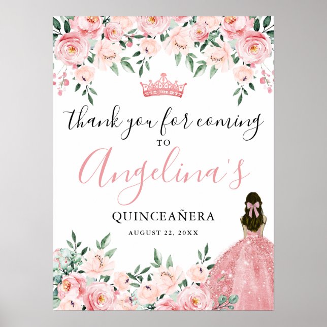 Rosa Quinceanera Tackskylt Poster (Framsidan)