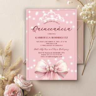 Rosa Quinceanera-tiara elegant 15-årsdag Inbjudningar
