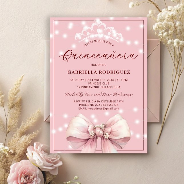 Rosa Quinceanera-tiara elegant 15-årsdag Inbjudningar (Skapare uppladdad)