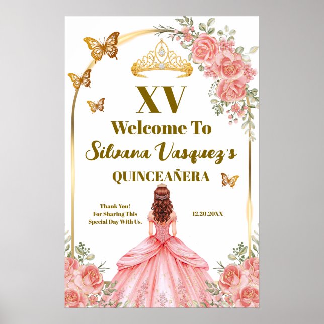 Rosa Quinceanera Välkomstmall Poster (Framsidan)